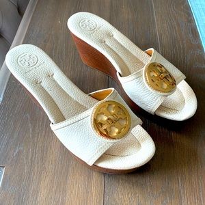 Tory Burch size 8.5 white wedges